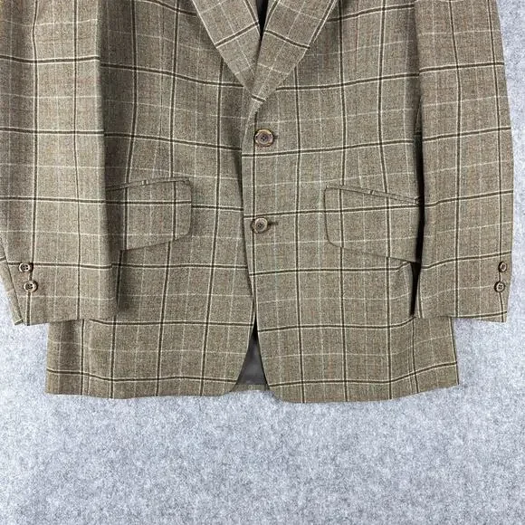Vintage Hardy Amies Blazer Sport Coat Mens 40R Tan Plaid Wide Lapel Academia